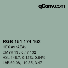 Color code: RGB 151 174 162 | qconv.com