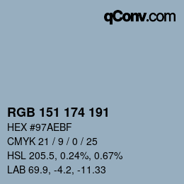 Color code: RGB 151 174 191 | qconv.com