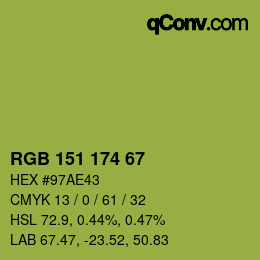 Color code: RGB 151 174 67 | qconv.com