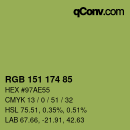 Color code: RGB 151 174 85 | qconv.com