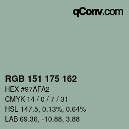 Color code: RGB 151 175 162 | qconv.com