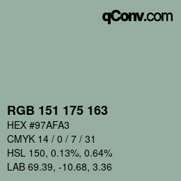 Color code: RGB 151 175 163 | qconv.com