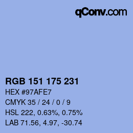 Color code: RGB 151 175 231 | qconv.com