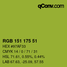 Color code: RGB 151 175 51 | qconv.com