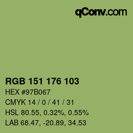 Color code: RGB 151 176 103 | qconv.com