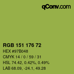 Color code: RGB 151 176 72 | qconv.com