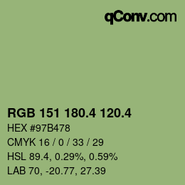 カラーコード: RGB 151 180.4 120.4 | qconv.com