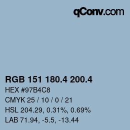 カラーコード: RGB 151 180.4 200.4 | qconv.com