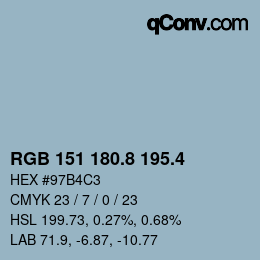 カラーコード: RGB 151 180.8 195.4 | qconv.com
