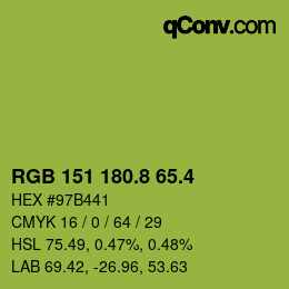 カラーコード: RGB 151 180.8 65.4 | qconv.com