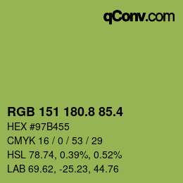 カラーコード: RGB 151 180.8 85.4 | qconv.com