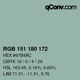 Color code: RGB 151 180 172 | qconv.com