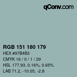 Color code: RGB 151 180 179 | qconv.com