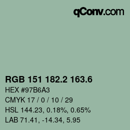 カラーコード: RGB 151 182.2 163.6 | qconv.com