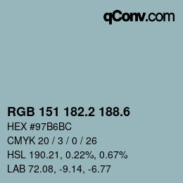 カラーコード: RGB 151 182.2 188.6 | qconv.com