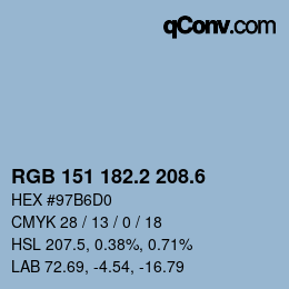カラーコード: RGB 151 182.2 208.6 | qconv.com