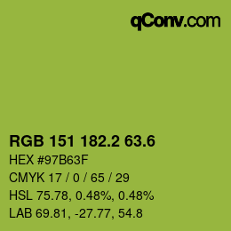カラーコード: RGB 151 182.2 63.6 | qconv.com