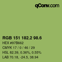 カラーコード: RGB 151 182.2 98.6 | qconv.com