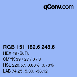 カラーコード: RGB 151 182.6 248.6 | qconv.com