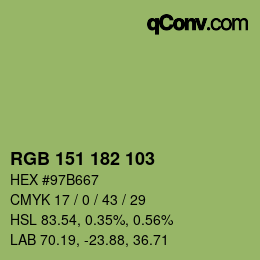 Color code: RGB 151 182 103 | qconv.com