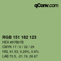 Color code: RGB 151 182 123 | qconv.com