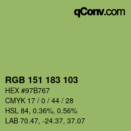 颜色代码: RGB 151 183 103 | qconv.com