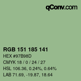 Color code: RGB 151 185 141 | qconv.com