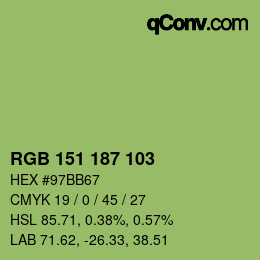 Color code: RGB 151 187 103 | qconv.com
