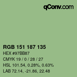 Color code: RGB 151 187 135 | qconv.com