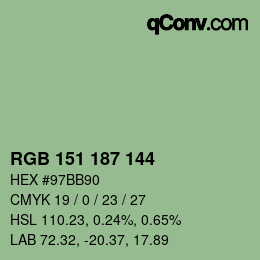 Color code: RGB 151 187 144 | qconv.com