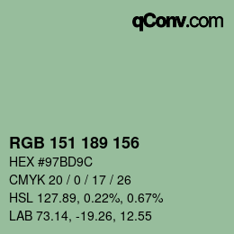 Color code: RGB 151 189 156 | qconv.com