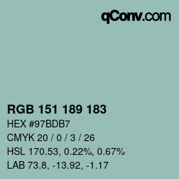 Color code: RGB 151 189 183 | qconv.com