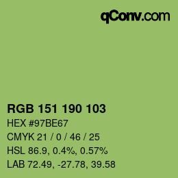Color code: RGB 151 190 103 | qconv.com