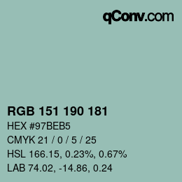 Color code: RGB 151 190 181 | qconv.com