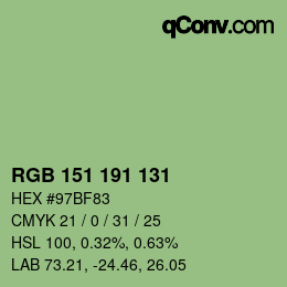 Color code: RGB 151 191 131 | qconv.com