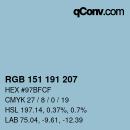 颜色代码: RGB 151 191 207 | qconv.com