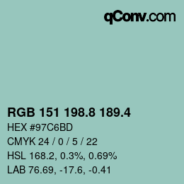 カラーコード: RGB 151 198.8 189.4 | qconv.com