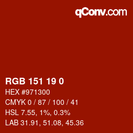 Color code: RGB 151 19 0 | qconv.com