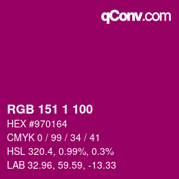 カラーコード: RGB 151 1 100 | qconv.com