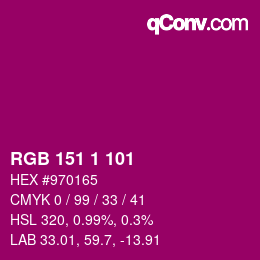 Color code: RGB 151 1 101 | qconv.com