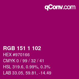 カラーコード: RGB 151 1 102 | qconv.com