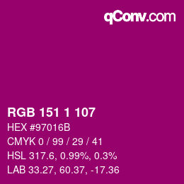 Color code: RGB 151 1 107 | qconv.com