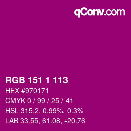 Color code: RGB 151 1 113 | qconv.com