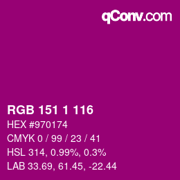 カラーコード: RGB 151 1 116 | qconv.com