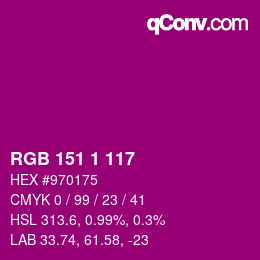 カラーコード: RGB 151 1 117 | qconv.com