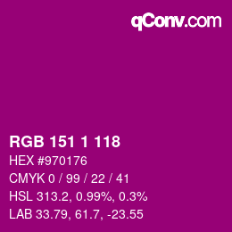 カラーコード: RGB 151 1 118 | qconv.com