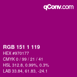 カラーコード: RGB 151 1 119 | qconv.com