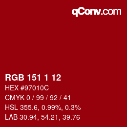 カラーコード: RGB 151 1 12 | qconv.com