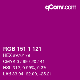 Color code: RGB 151 1 121 | qconv.com