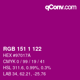 カラーコード: RGB 151 1 122 | qconv.com
